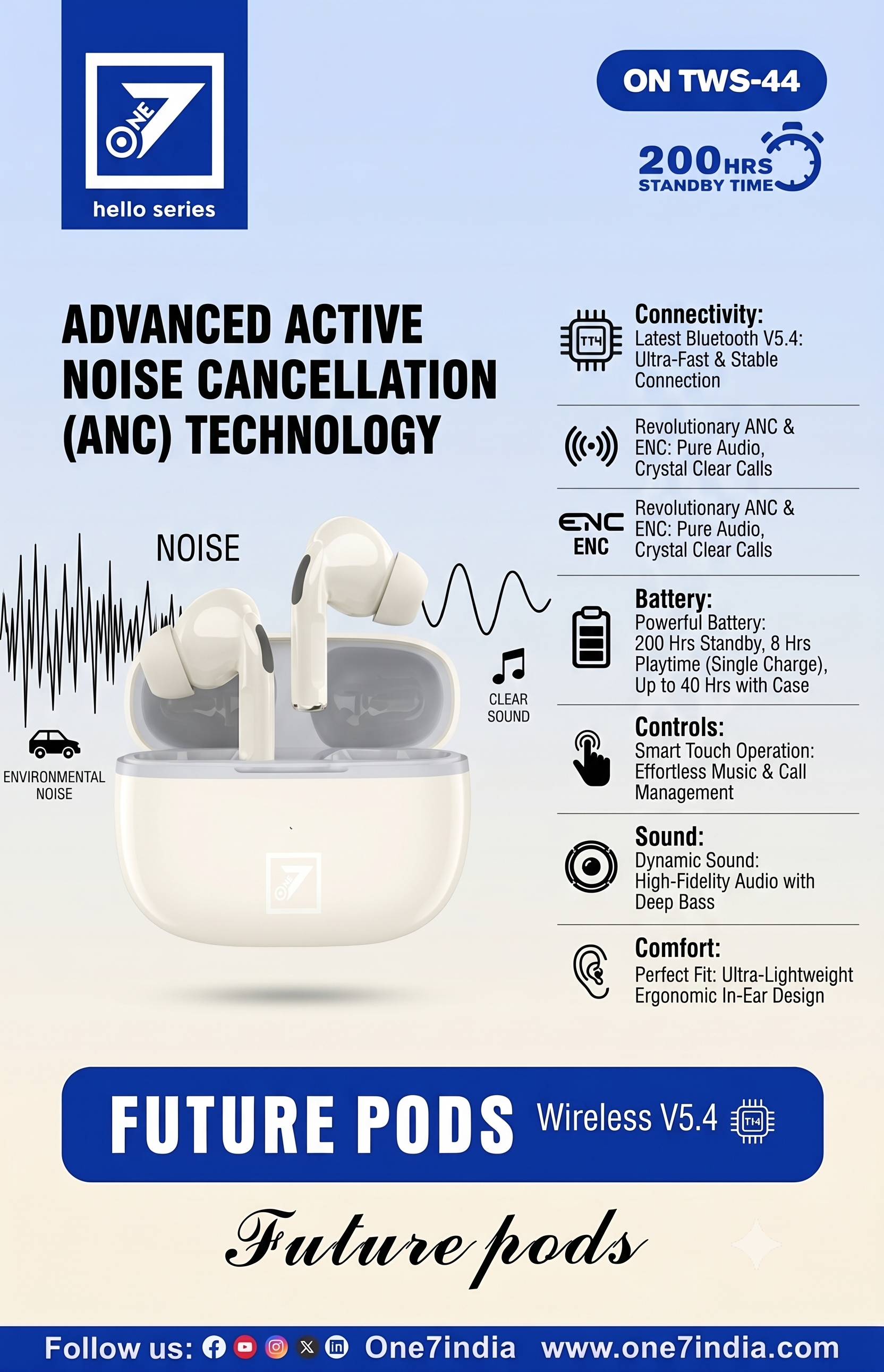 One 7 Future Pods TWS-44: Premium Wireless 5.4 Earbuds